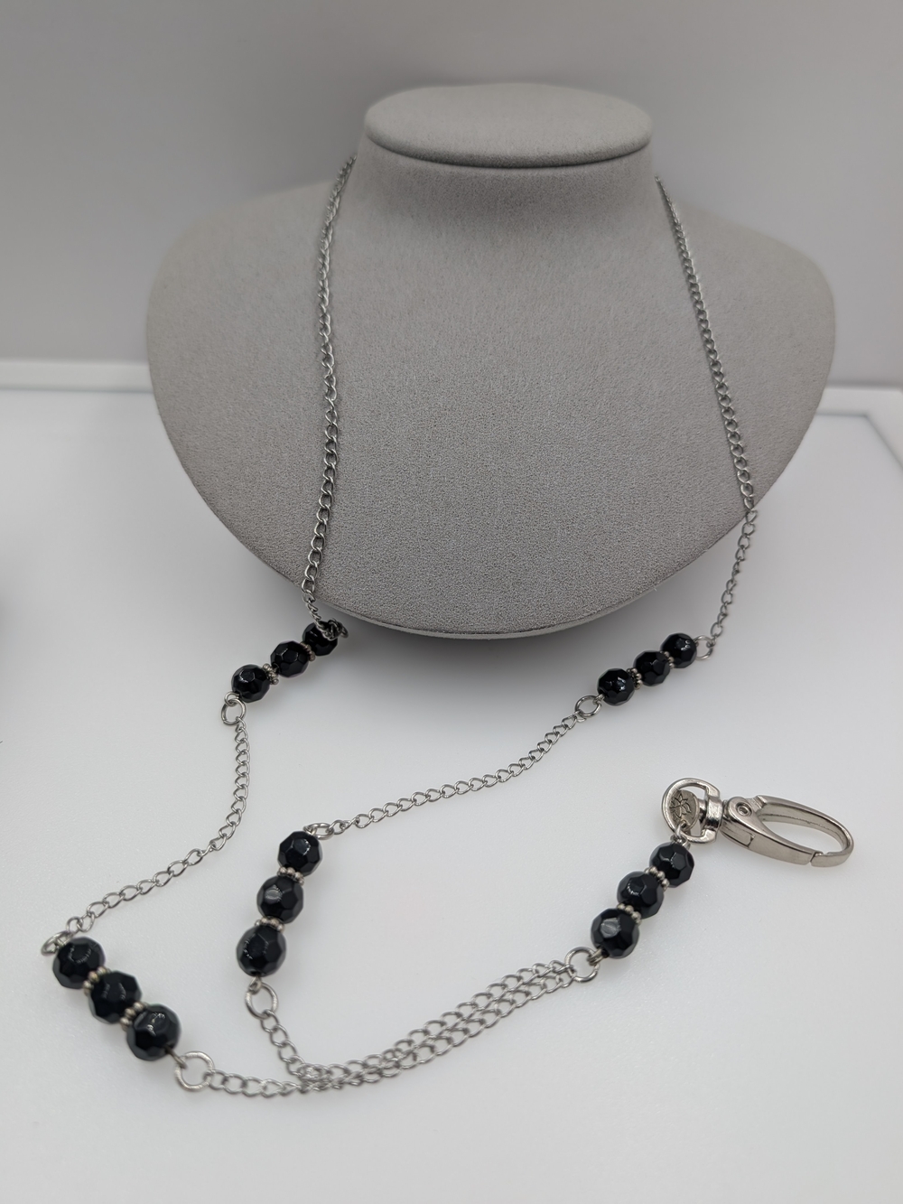 Hidden Hollow Beads HH Black Beaded ID Badge Lanyard Lotus Charm M116